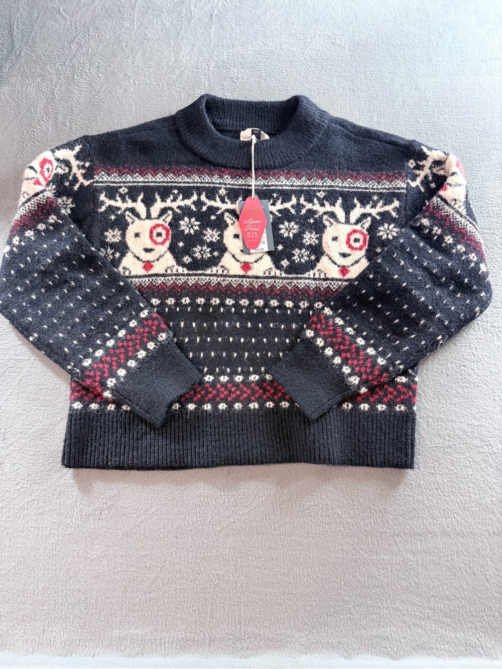Women's - Navy Fair Isle 2025 Target Bullseye Reindeer Crewneck Sweater
